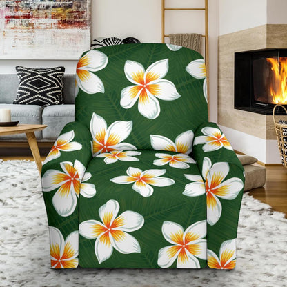 White Plumeria Pattern Print Design PM020 Recliner Slipcover-JORJUNE.COM