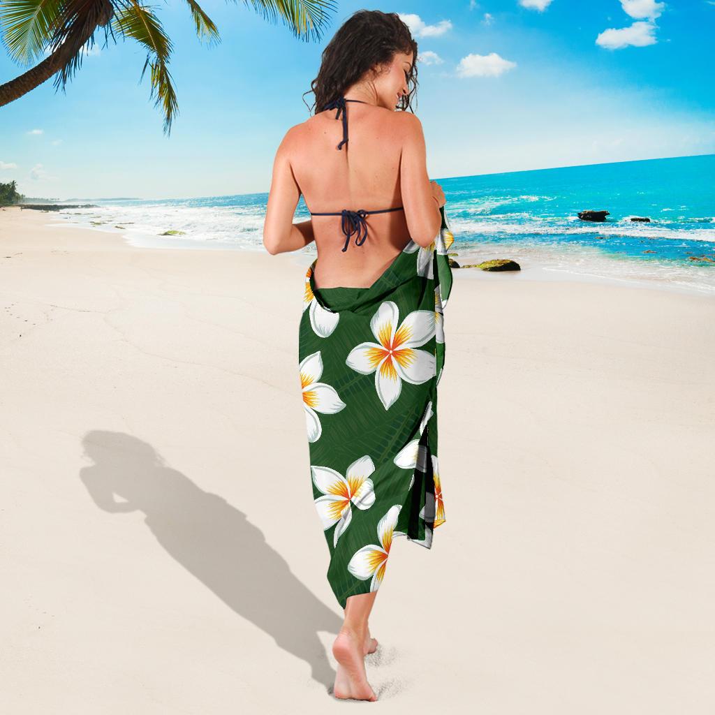 White Plumeria Pattern Print Design PM020 Sarong Pareo Wrap-JORJUNE.COM