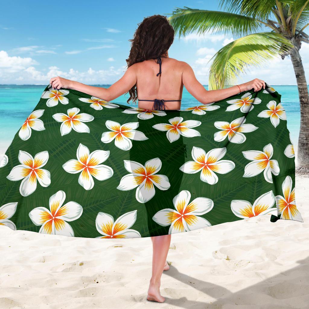 White Plumeria Pattern Print Design PM020 Sarong Pareo Wrap-JORJUNE.COM