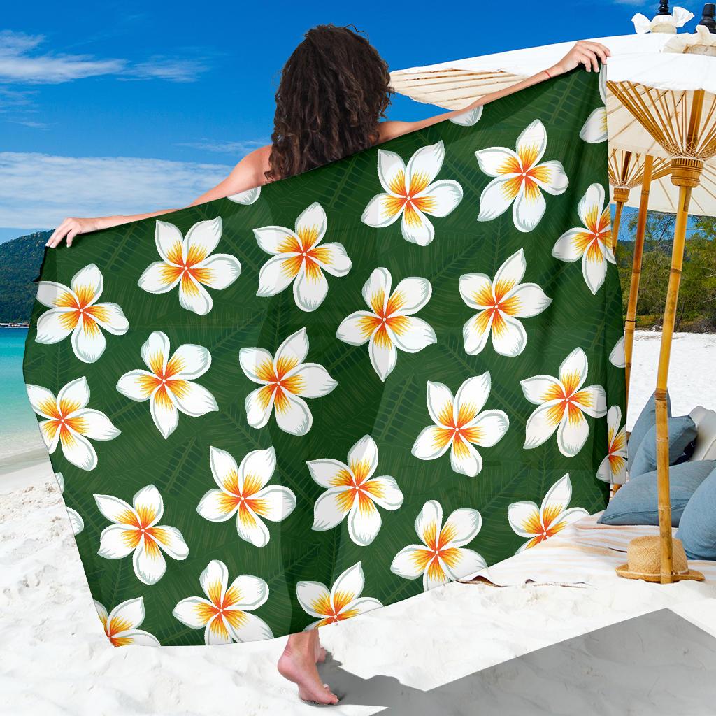 White Plumeria Pattern Print Design PM020 Sarong Pareo Wrap-JORJUNE.COM