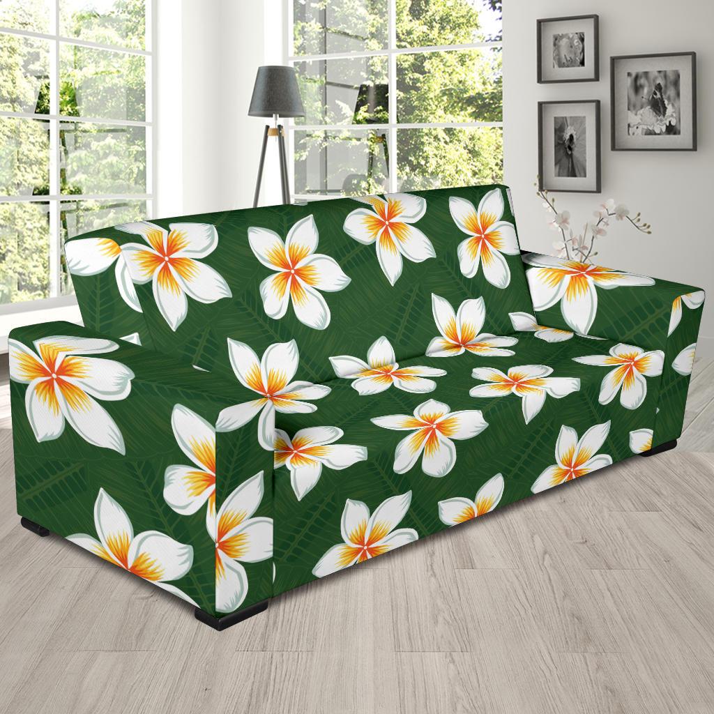 White Plumeria Pattern Print Design PM020 Sofa Slipcover-JORJUNE.COM