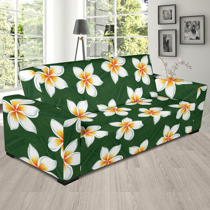 White Plumeria Pattern Print Design PM020 Sofa Slipcover-JORJUNE.COM