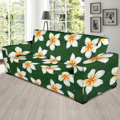 White Plumeria Pattern Print Design PM020 Sofa Slipcover-JORJUNE.COM