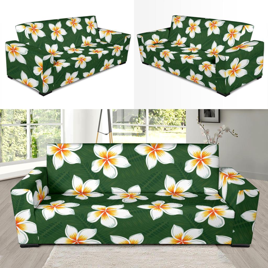White Plumeria Pattern Print Design PM020 Sofa Slipcover-JORJUNE.COM