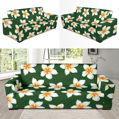 White Plumeria Pattern Print Design PM020 Sofa Slipcover-JORJUNE.COM