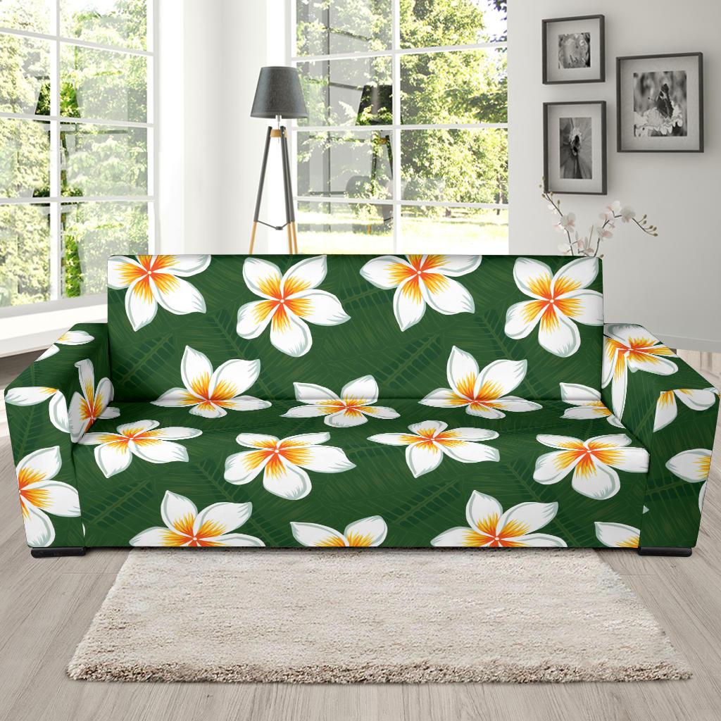White Plumeria Pattern Print Design PM020 Sofa Slipcover-JORJUNE.COM