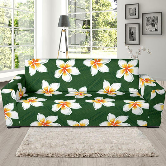White Plumeria Pattern Print Design PM020 Sofa Slipcover-JORJUNE.COM