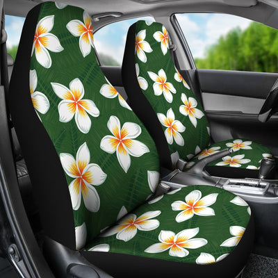 White Plumeria Pattern Print Design PM020 Universal Fit Car Seat Covers-JorJune