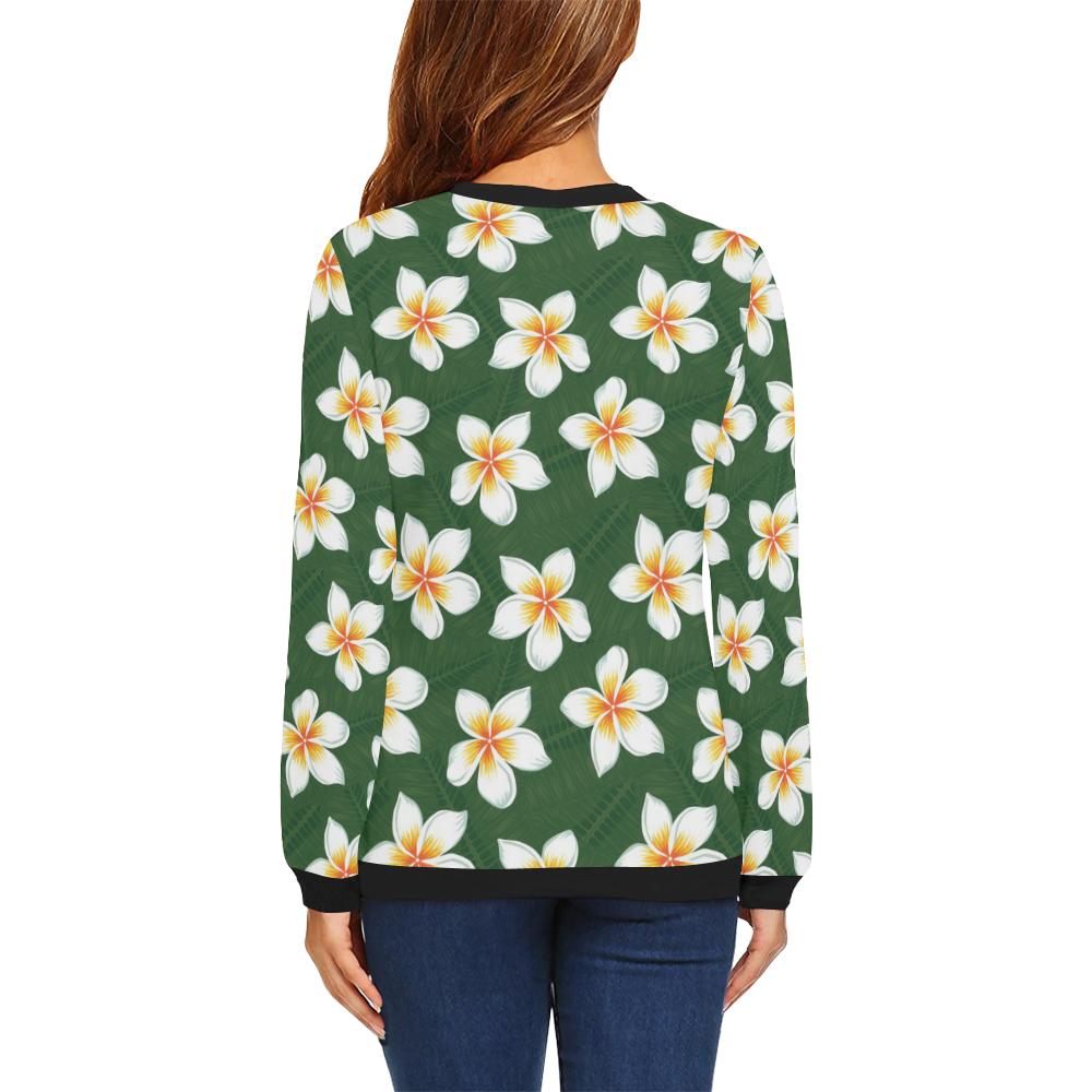 White Plumeria Pattern Print Design PM020 Women Long Sleeve Sweatshirt-JorJune