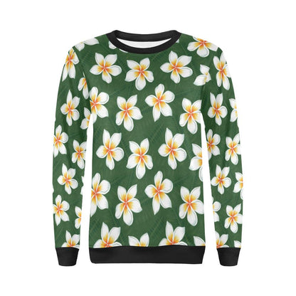 White Plumeria Pattern Print Design PM020 Women Long Sleeve Sweatshirt-JorJune
