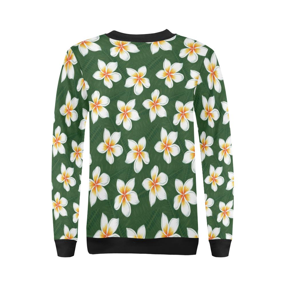 White Plumeria Pattern Print Design PM020 Women Long Sleeve Sweatshirt-JorJune