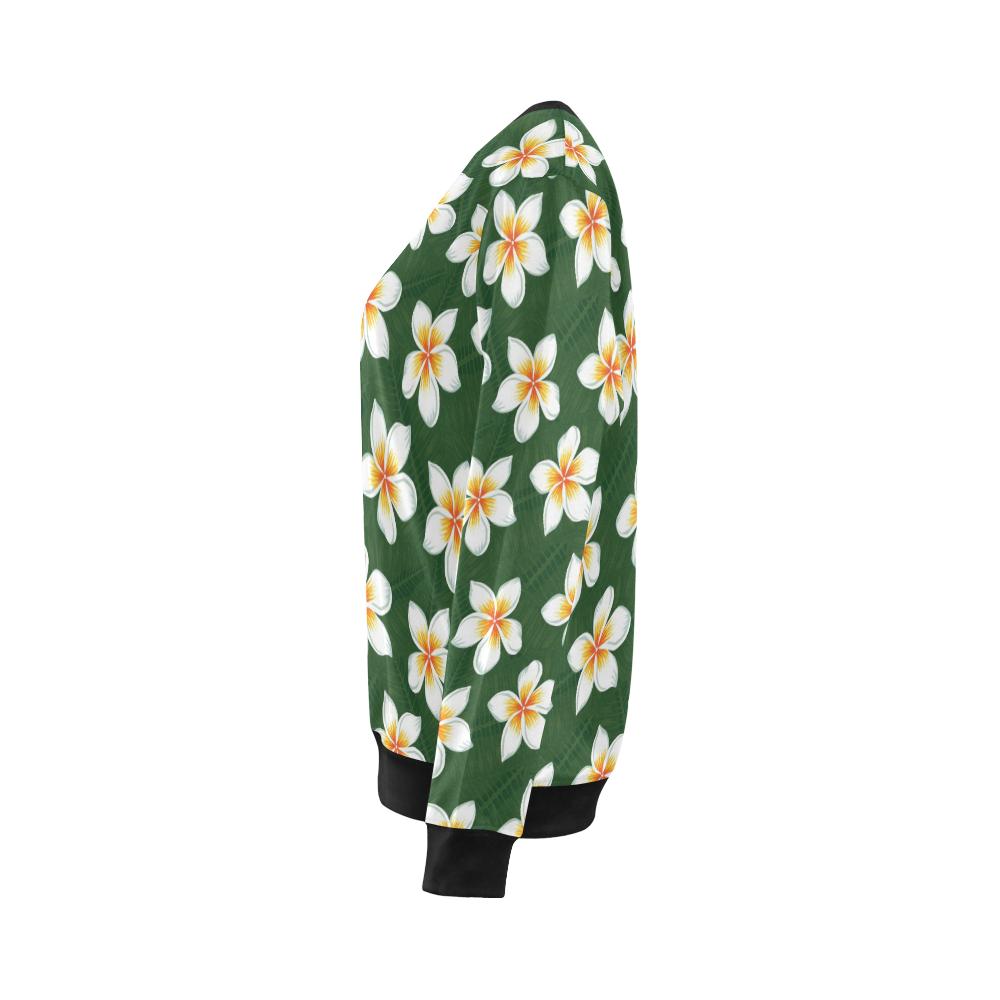 White Plumeria Pattern Print Design PM020 Women Long Sleeve Sweatshirt-JorJune