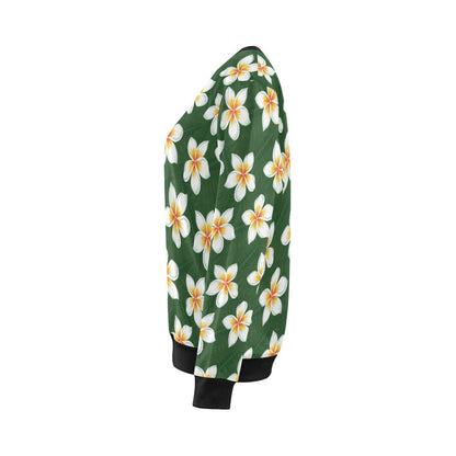 White Plumeria Pattern Print Design PM020 Women Long Sleeve Sweatshirt-JorJune