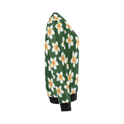 White Plumeria Pattern Print Design PM020 Women Long Sleeve Sweatshirt-JorJune