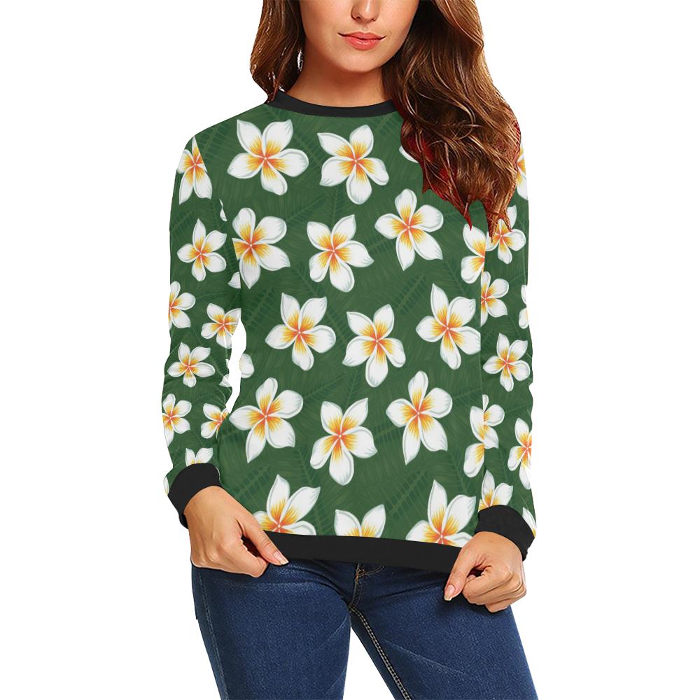 White Plumeria Pattern Print Design PM020 Women Long Sleeve Sweatshirt-JorJune