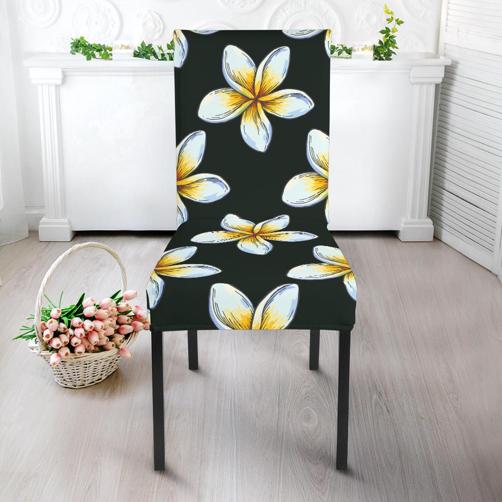 White Plumeria Pattern Print Design PM022 Dining Chair Slipcover-JORJUNE.COM