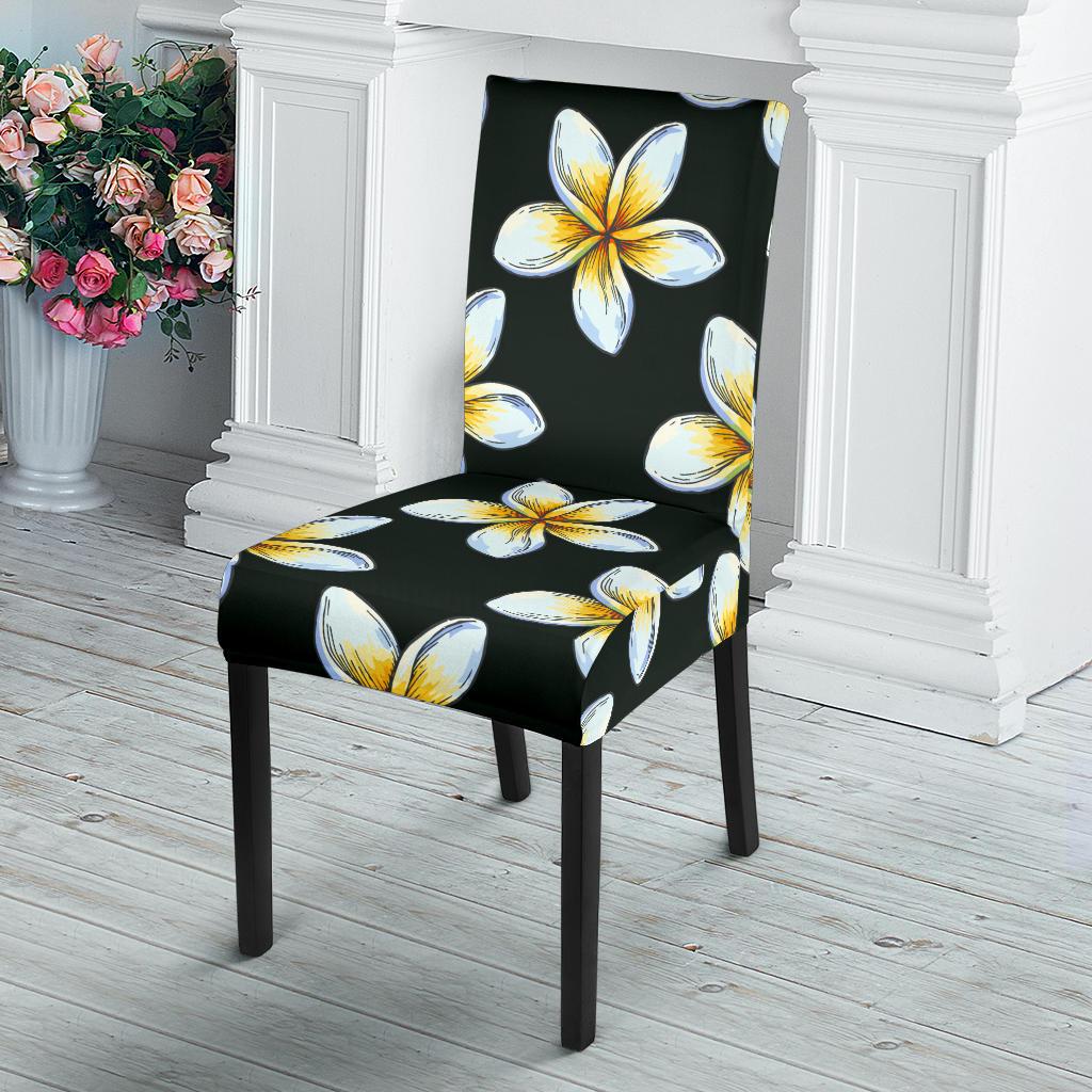 White Plumeria Pattern Print Design PM022 Dining Chair Slipcover-JORJUNE.COM