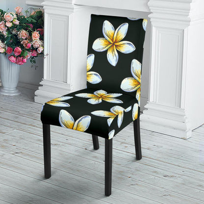 White Plumeria Pattern Print Design PM022 Dining Chair Slipcover-JORJUNE.COM