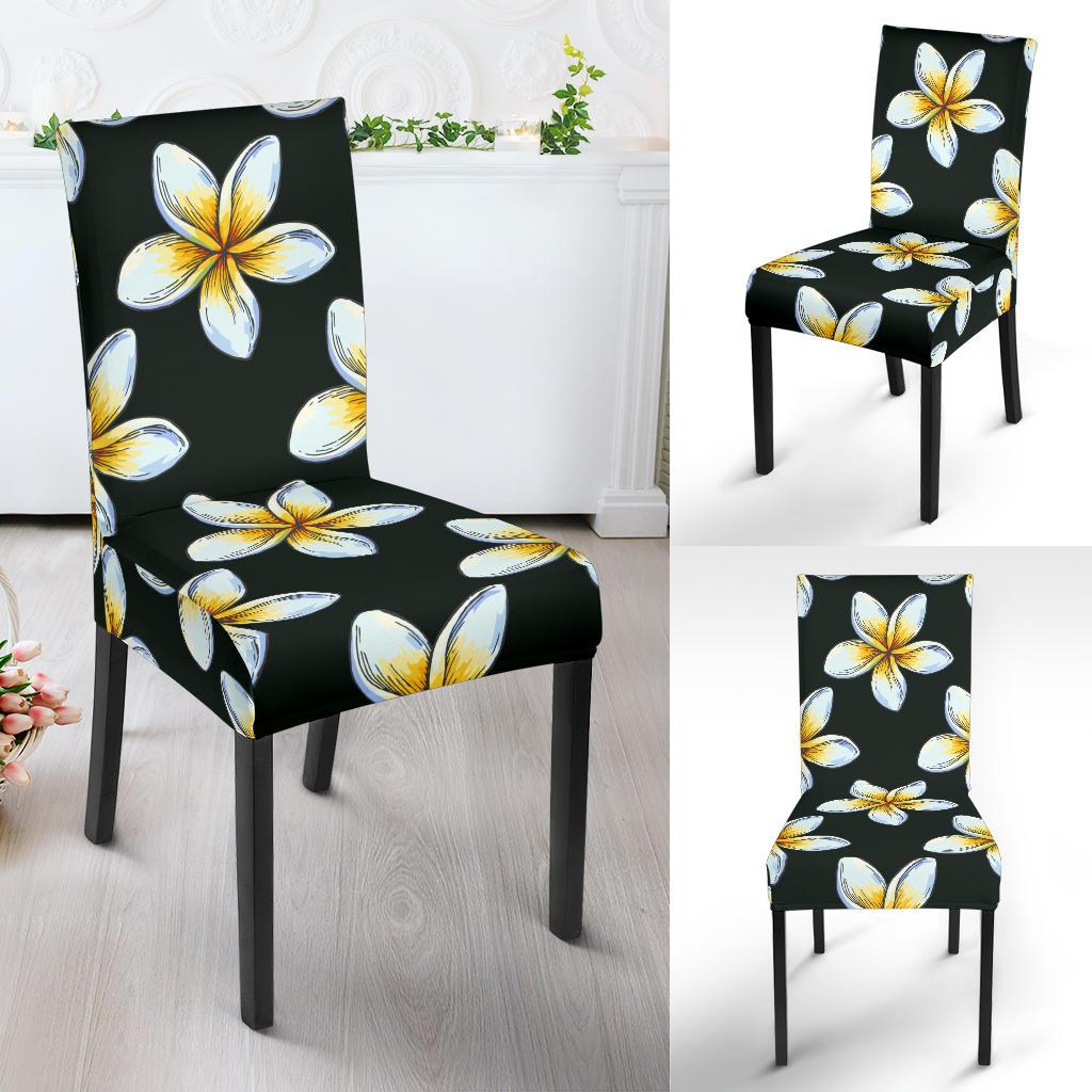 White Plumeria Pattern Print Design PM022 Dining Chair Slipcover-JORJUNE.COM