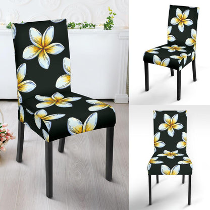 White Plumeria Pattern Print Design PM022 Dining Chair Slipcover-JORJUNE.COM