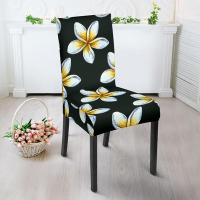 White Plumeria Pattern Print Design PM022 Dining Chair Slipcover-JORJUNE.COM