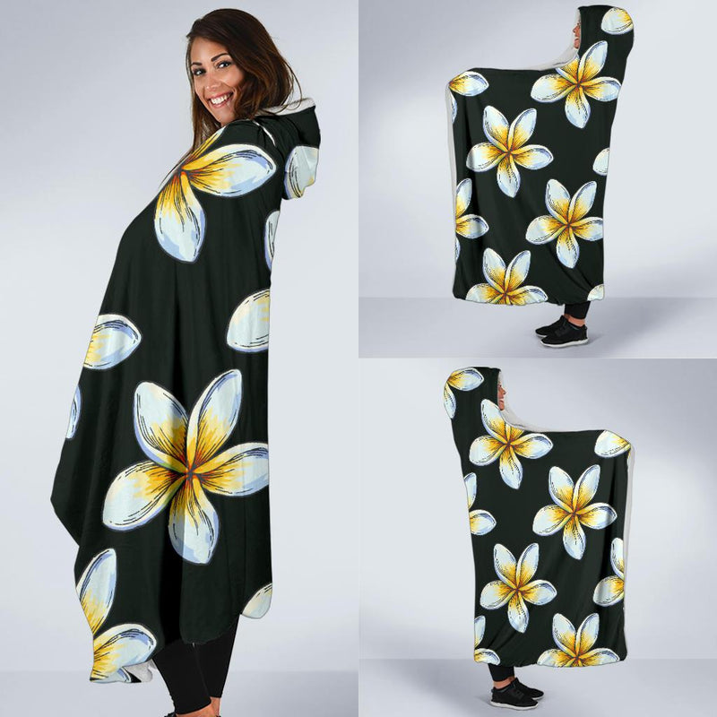 White Plumeria Pattern Print Design PM022 Hooded Blanket-JORJUNE.COM