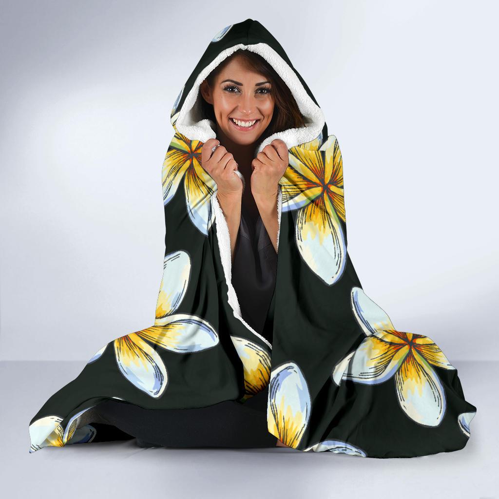 White Plumeria Pattern Print Design PM022 Hooded Blanket-JORJUNE.COM