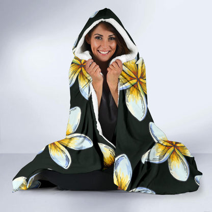 White Plumeria Pattern Print Design PM022 Hooded Blanket-JORJUNE.COM