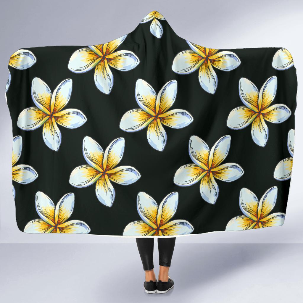 White Plumeria Pattern Print Design PM022 Hooded Blanket-JORJUNE.COM