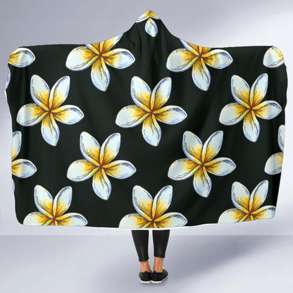 White Plumeria Pattern Print Design PM022 Hooded Blanket-JORJUNE.COM