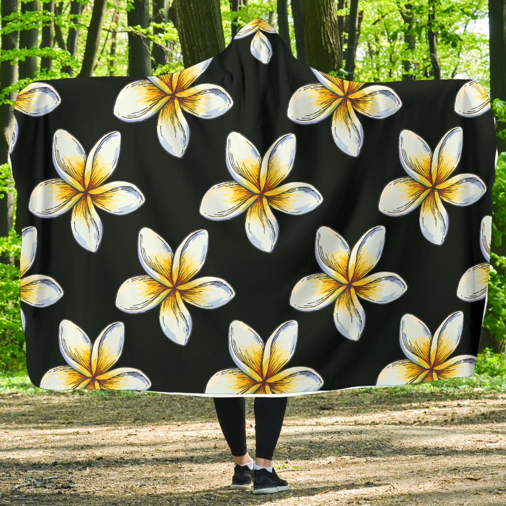 White Plumeria Pattern Print Design PM022 Hooded Blanket-JORJUNE.COM