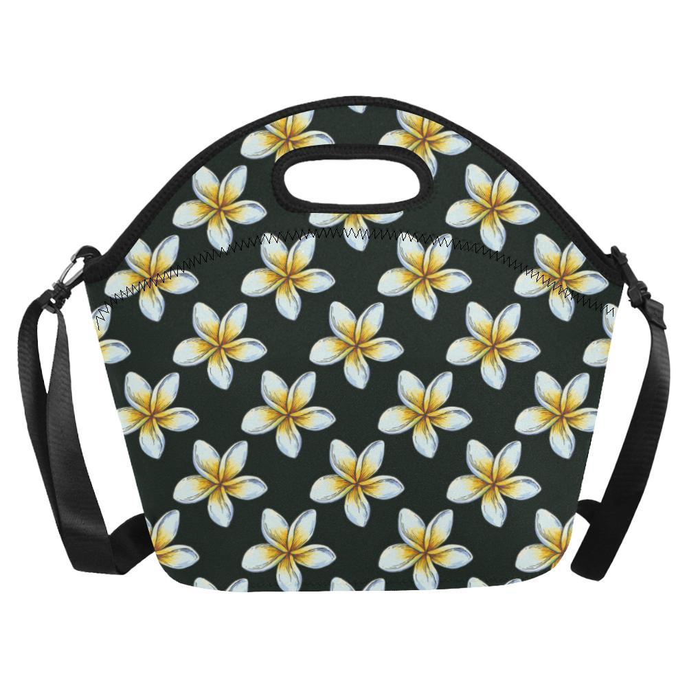 White Plumeria Pattern Print Design PM022 Neoprene Lunch Bag-JorJune