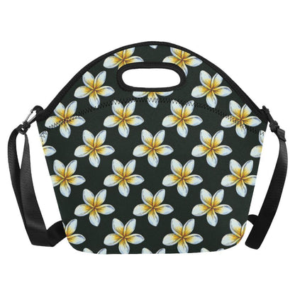 White Plumeria Pattern Print Design PM022 Neoprene Lunch Bag-JorJune