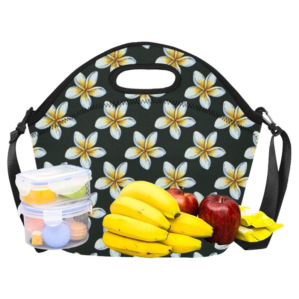 White Plumeria Pattern Print Design PM022 Neoprene Lunch Bag-JorJune