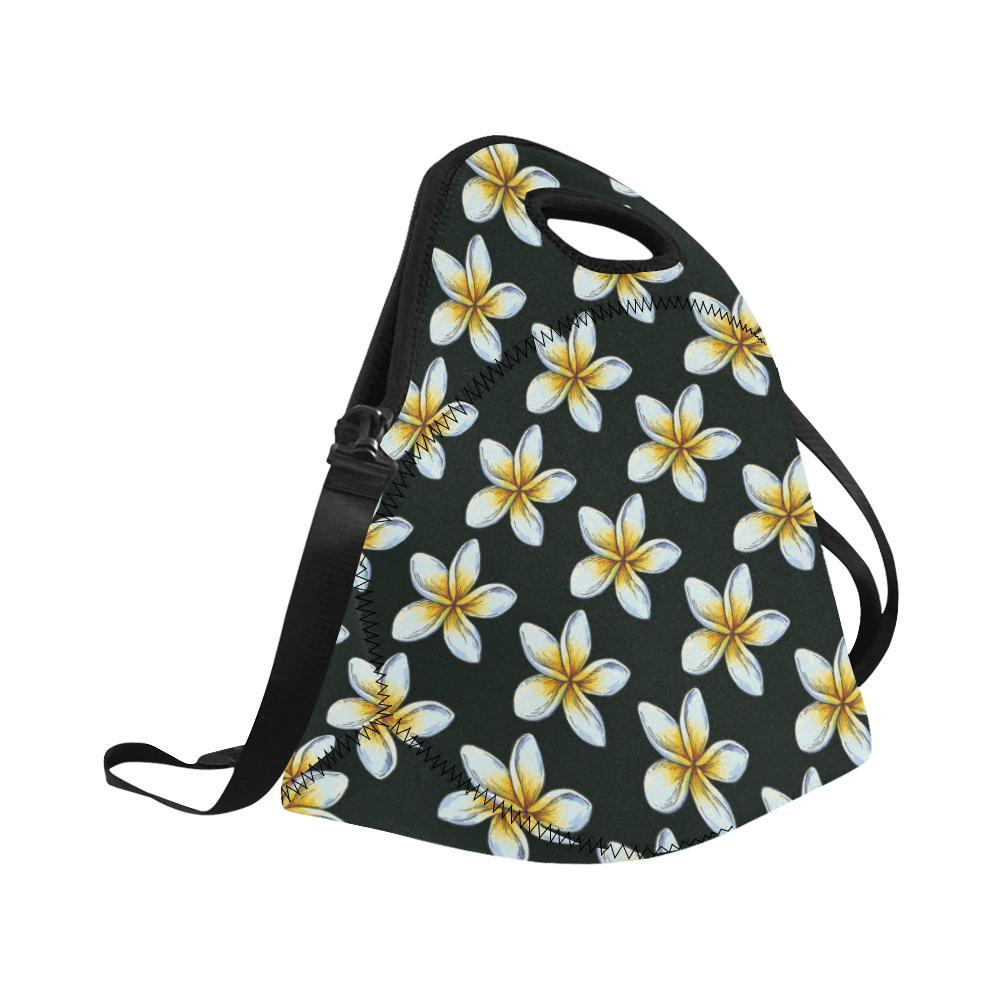 White Plumeria Pattern Print Design PM022 Neoprene Lunch Bag-JorJune