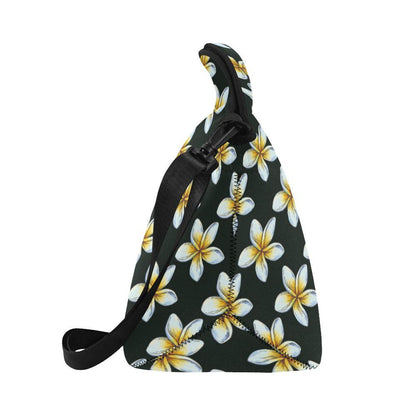 White Plumeria Pattern Print Design PM022 Neoprene Lunch Bag-JorJune