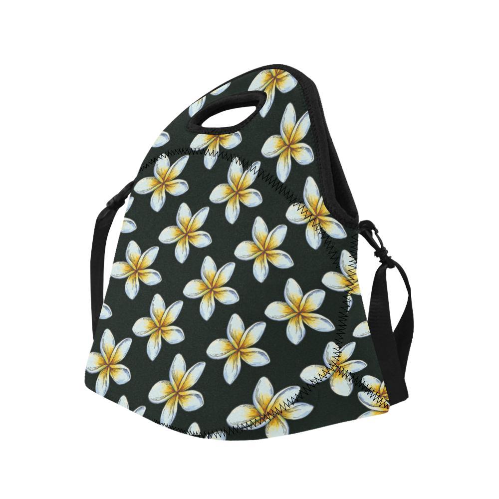 White Plumeria Pattern Print Design PM022 Neoprene Lunch Bag-JorJune