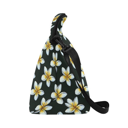 White Plumeria Pattern Print Design PM022 Neoprene Lunch Bag-JorJune
