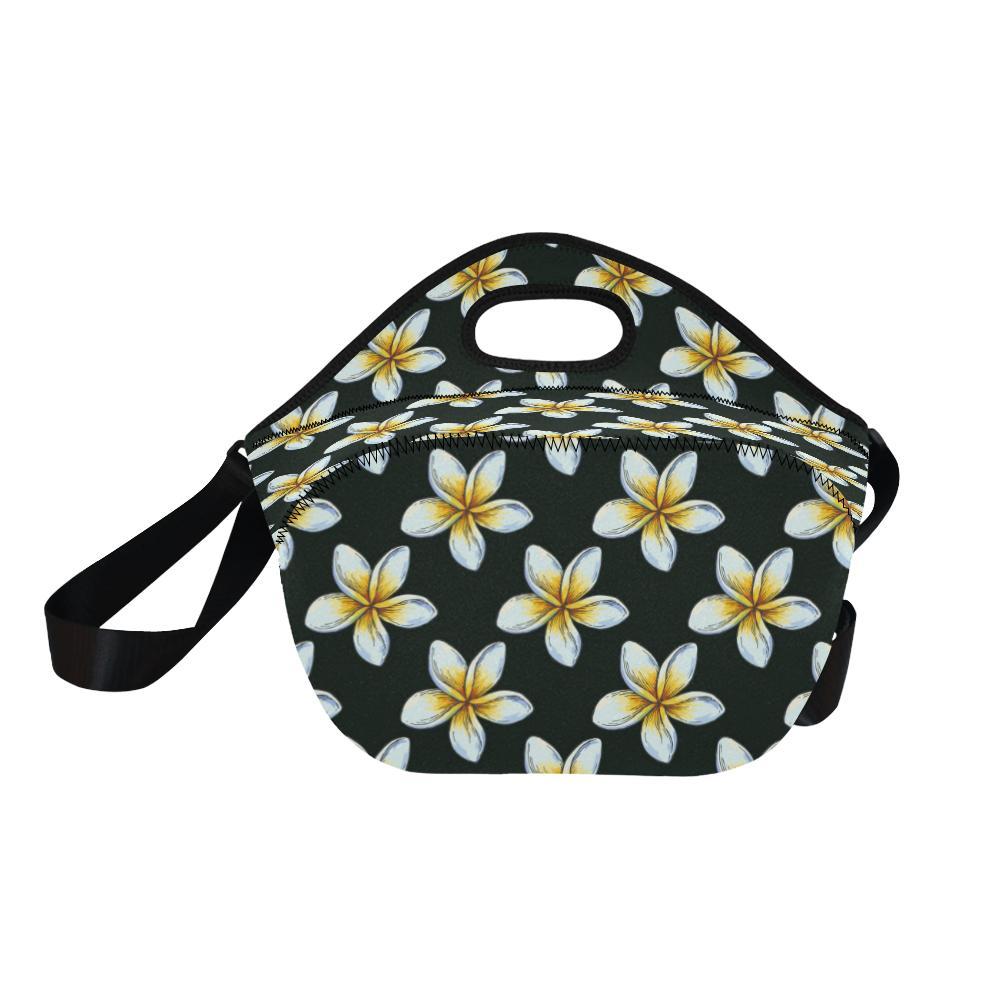 White Plumeria Pattern Print Design PM022 Neoprene Lunch Bag-JorJune