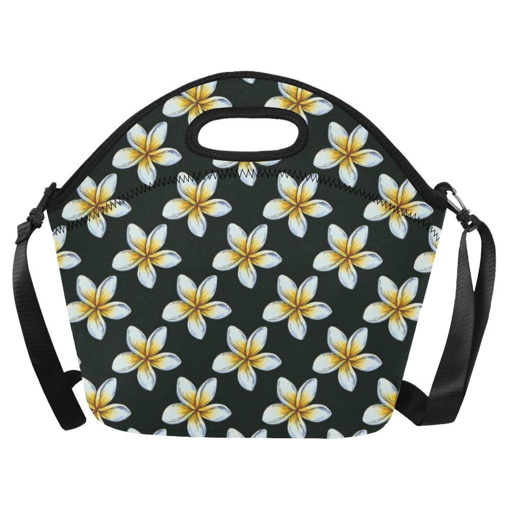 White Plumeria Pattern Print Design PM022 Neoprene Lunch Bag-JorJune