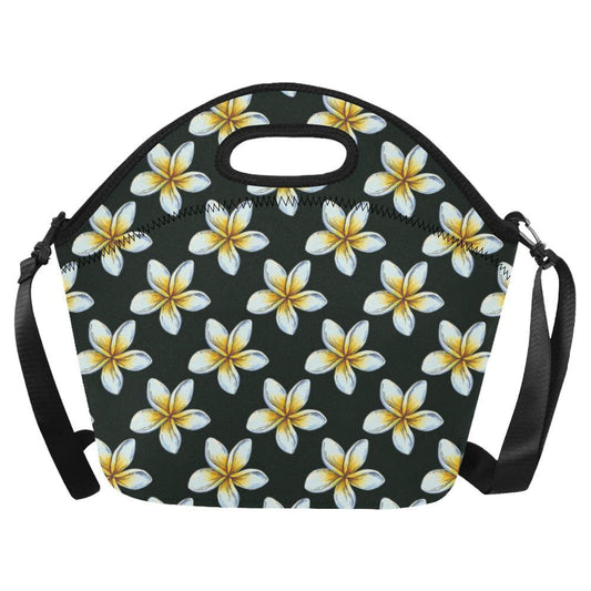 White Plumeria Pattern Print Design PM022 Neoprene Lunch Bag-JorJune