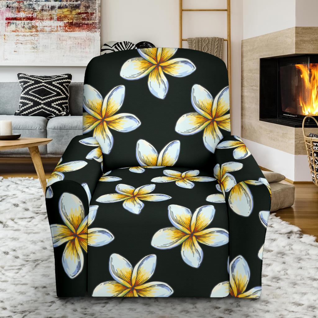 White Plumeria Pattern Print Design PM022 Recliner Slipcover-JORJUNE.COM