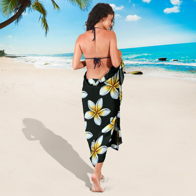 White Plumeria Pattern Print Design PM022 Sarong Pareo Wrap-JORJUNE.COM