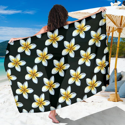 White Plumeria Pattern Print Design PM022 Sarong Pareo Wrap-JORJUNE.COM