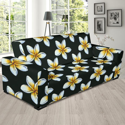 White Plumeria Pattern Print Design PM022 Sofa Slipcover-JORJUNE.COM