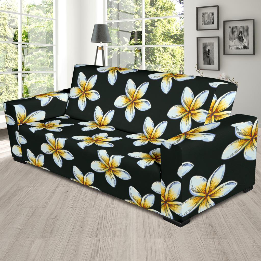 White Plumeria Pattern Print Design PM022 Sofa Slipcover-JORJUNE.COM