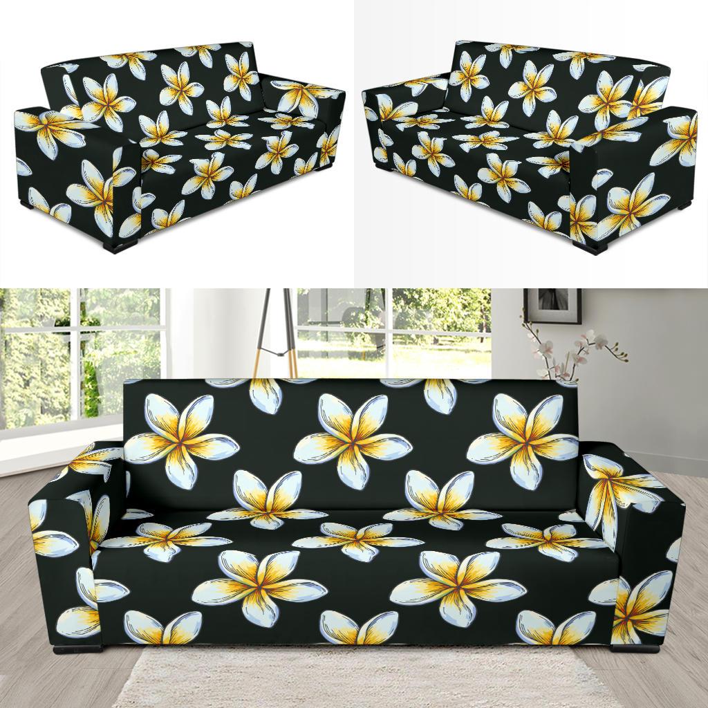 White Plumeria Pattern Print Design PM022 Sofa Slipcover-JORJUNE.COM