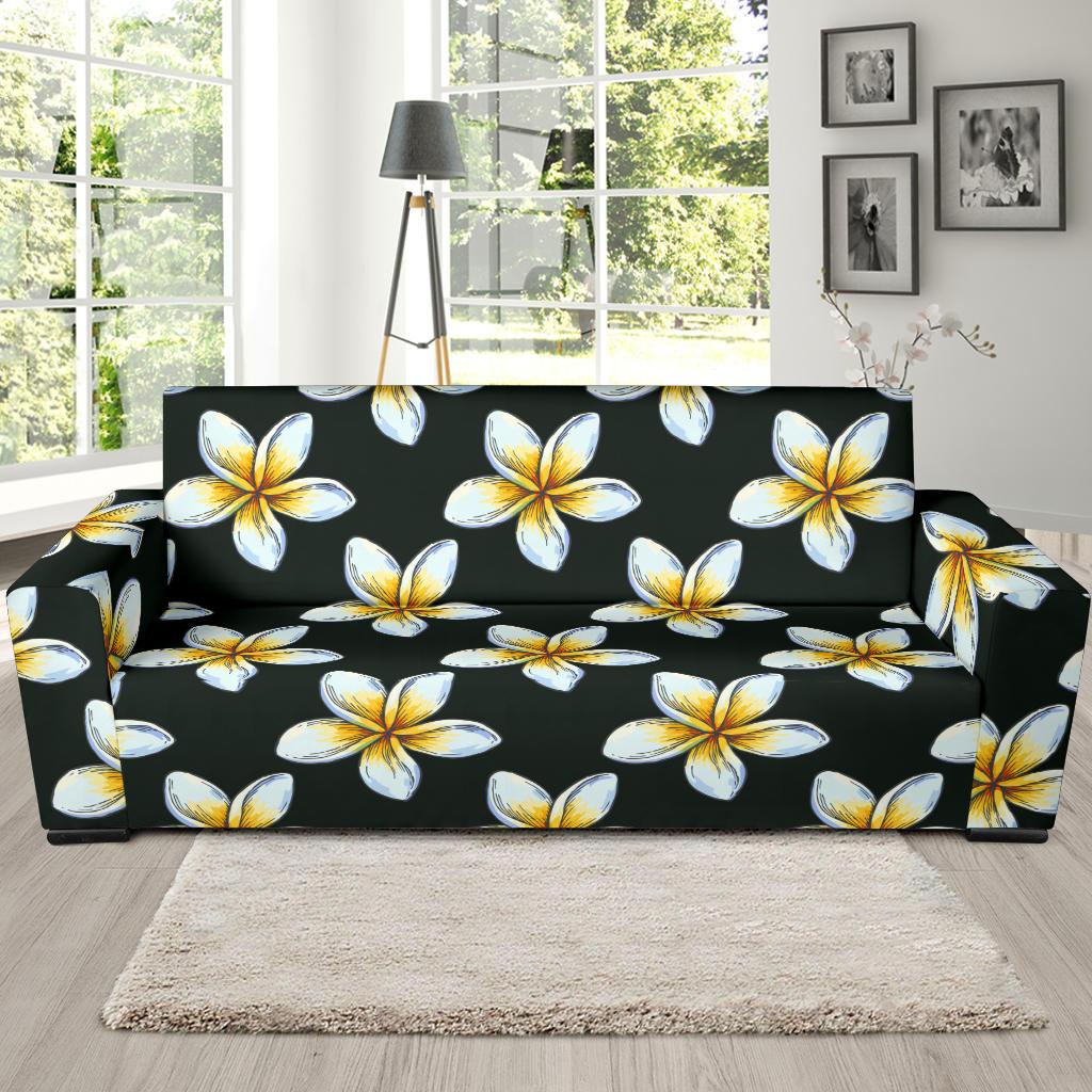 White Plumeria Pattern Print Design PM022 Sofa Slipcover-JORJUNE.COM