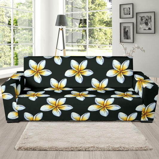 White Plumeria Pattern Print Design PM022 Sofa Slipcover-JORJUNE.COM