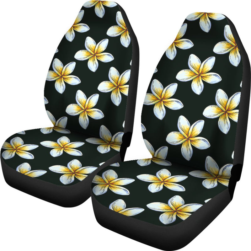 White Plumeria Pattern Print Design PM022 Universal Fit Car Seat Covers-JorJune